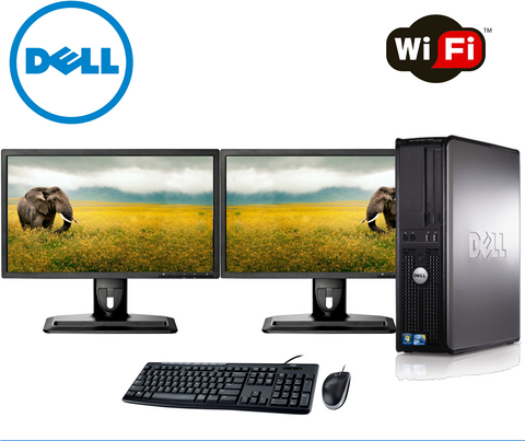 Image of Dell Optiplex Desktop PC Tower - Factory Refurbished- 1 TB with Dual 22 inch Monitors - Includes 2 year warranty